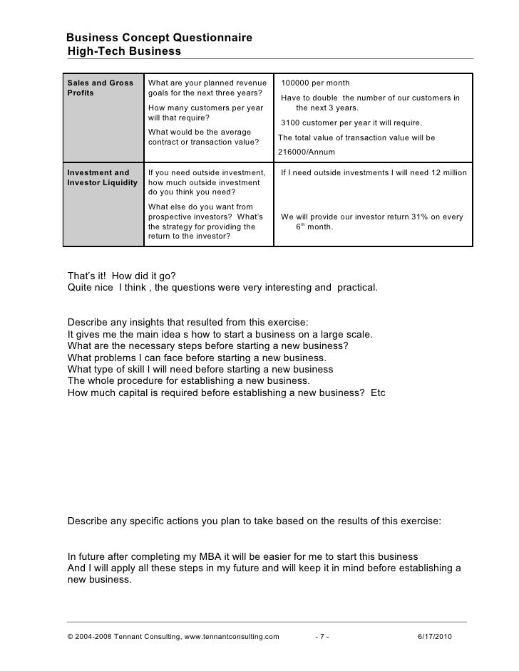 business concept questionnaire business consulting questionnaire