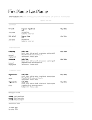 Copy of Resume (Student Theme)