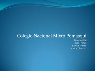 Colegio Nacional Mixto Pomasqui Integrantes: Hugo Franco Brayan Franco Alexis Chicaiza 