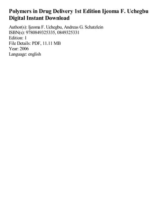 Polymers in Drug Delivery 1st Edition Ijeoma F. Uchegbu | PDF