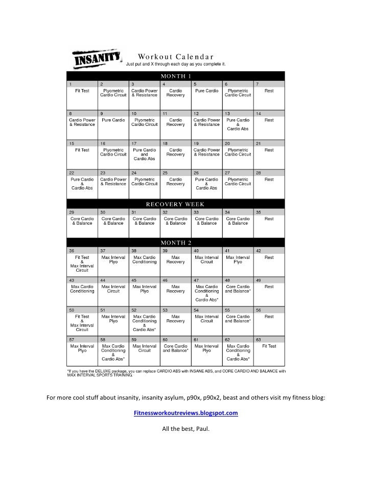 30 Minute Insanity asylum workout sheet for Fat Body