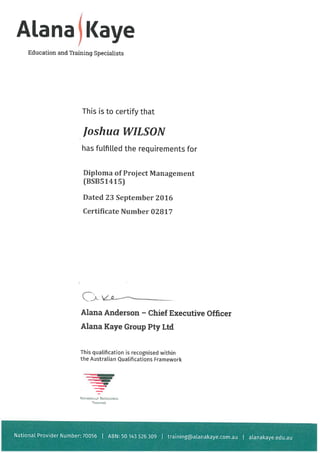 Diploma of Project Management Certificate