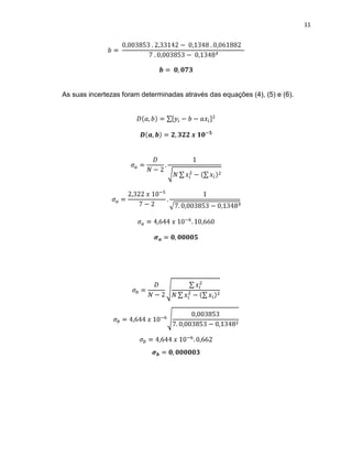 11




As suas incertezas foram determinadas através das equações (4), (5) e (6).
 