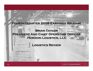 Horizon Lines Fourth Quarter 2008 Earnings Release