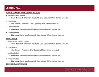 Horizon Lines Fourth Quarter 2008 Earnings Release