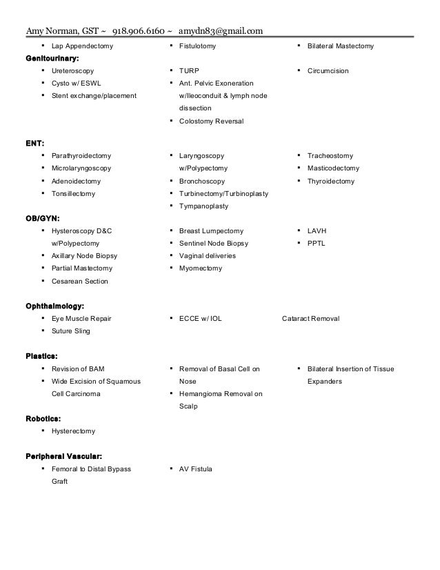 resume for surgical technologist