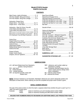 Form # 147086 Issue 01/07
1
Model 973/974 Header
PARTS CATALOG
CONTENTS
Main Frame, Lights & Dividers .......................