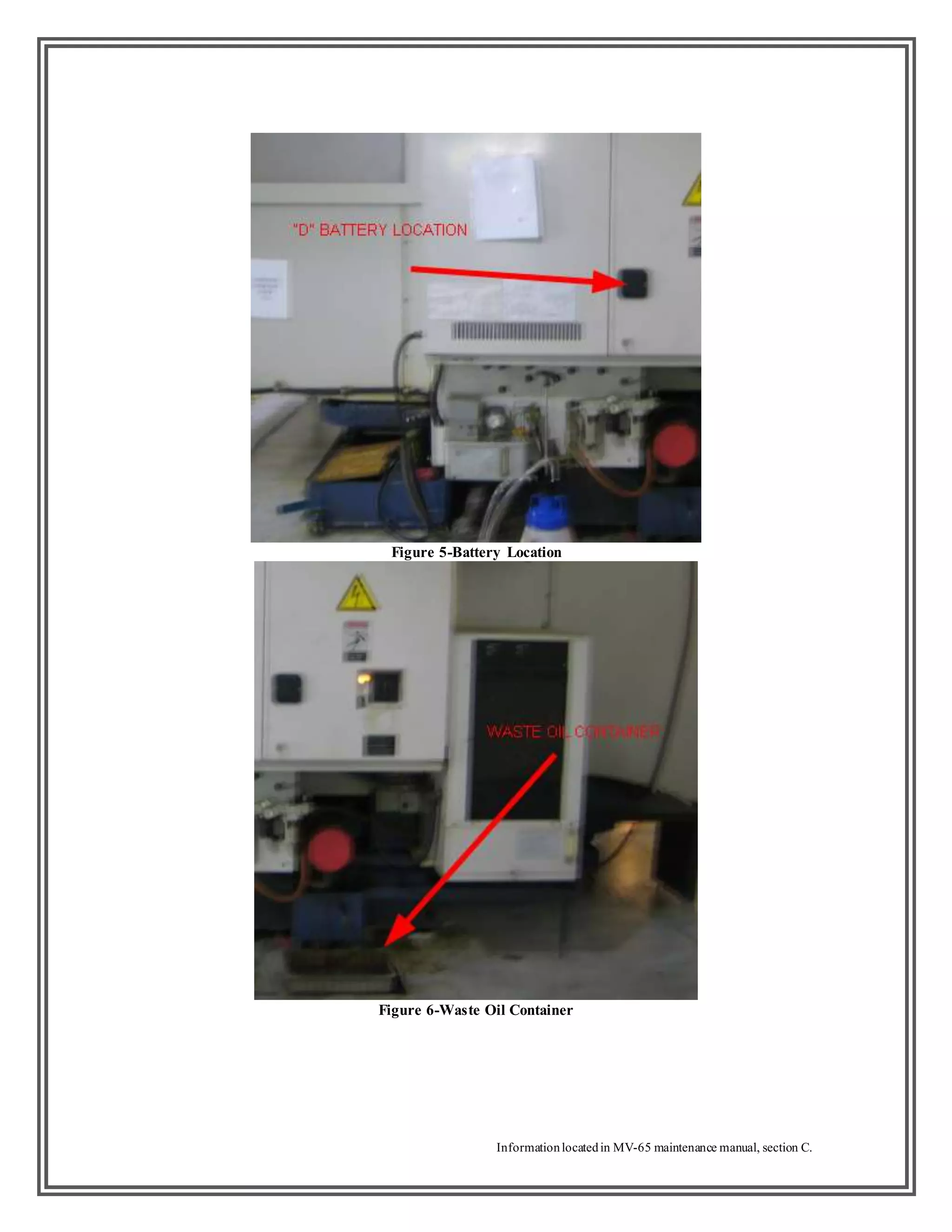 Informationlocatedin MV-65 maintenance manual, section C.
Figure 5-Battery Location
Figure 6-Waste Oil Container
 