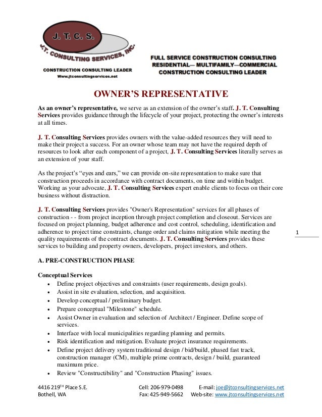 03 CONSTRUCTION OWNERS REP INFORMATION