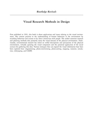 Visual Research Methods in Design Henry Sanoff | PDF