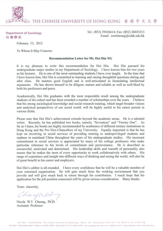 recommendation letter from Prof. Cheung