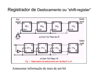 Registrador de Deslocamento ou “shift-register”
Armazenar informação de mais de um bit
 