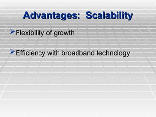 Flexibility of growth
Flexibility of growth
Efficiency with broadband technology
Efficiency with broadband technology
Advantages: Scalability
Advantages: Scalability
 