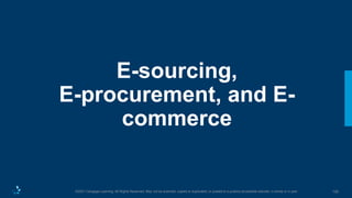 120
©2021 Cengage Learning. All Rights Reserved. May not be scanned, copied or duplicated, or posted to a publicly accessible website, in whole or in part.
E-sourcing,
E-procurement, and E-
commerce
 