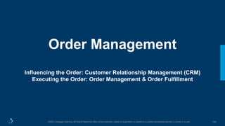 180
©2021 Cengage Learning. All Rights Reserved. May not be scanned, copied or duplicated, or posted to a publicly accessible website, in whole or in part.
Order Management
Influencing the Order: Customer Relationship Management (CRM)
Executing the Order: Order Management & Order Fulfillment
 