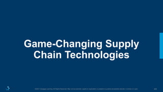 405
©2021 Cengage Learning. All Rights Reserved. May not be scanned, copied or duplicated, or posted to a publicly accessible website, in whole or in part.
Game-Changing Supply
Chain Technologies
 