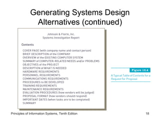 Generating Systems Design
Alternatives (continued)

Principles of Information Systems, Tenth Edition

18

 