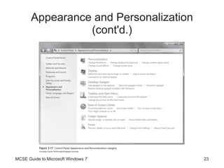 Appearance and Personalization (cont'd.) MCSE Guide to Microsoft Windows 7 
