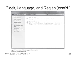 Clock, Language, and Region (cont'd.) MCSE Guide to Microsoft Windows 7 