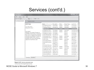 Services (cont'd.) MCSE Guide to Microsoft Windows 7 
