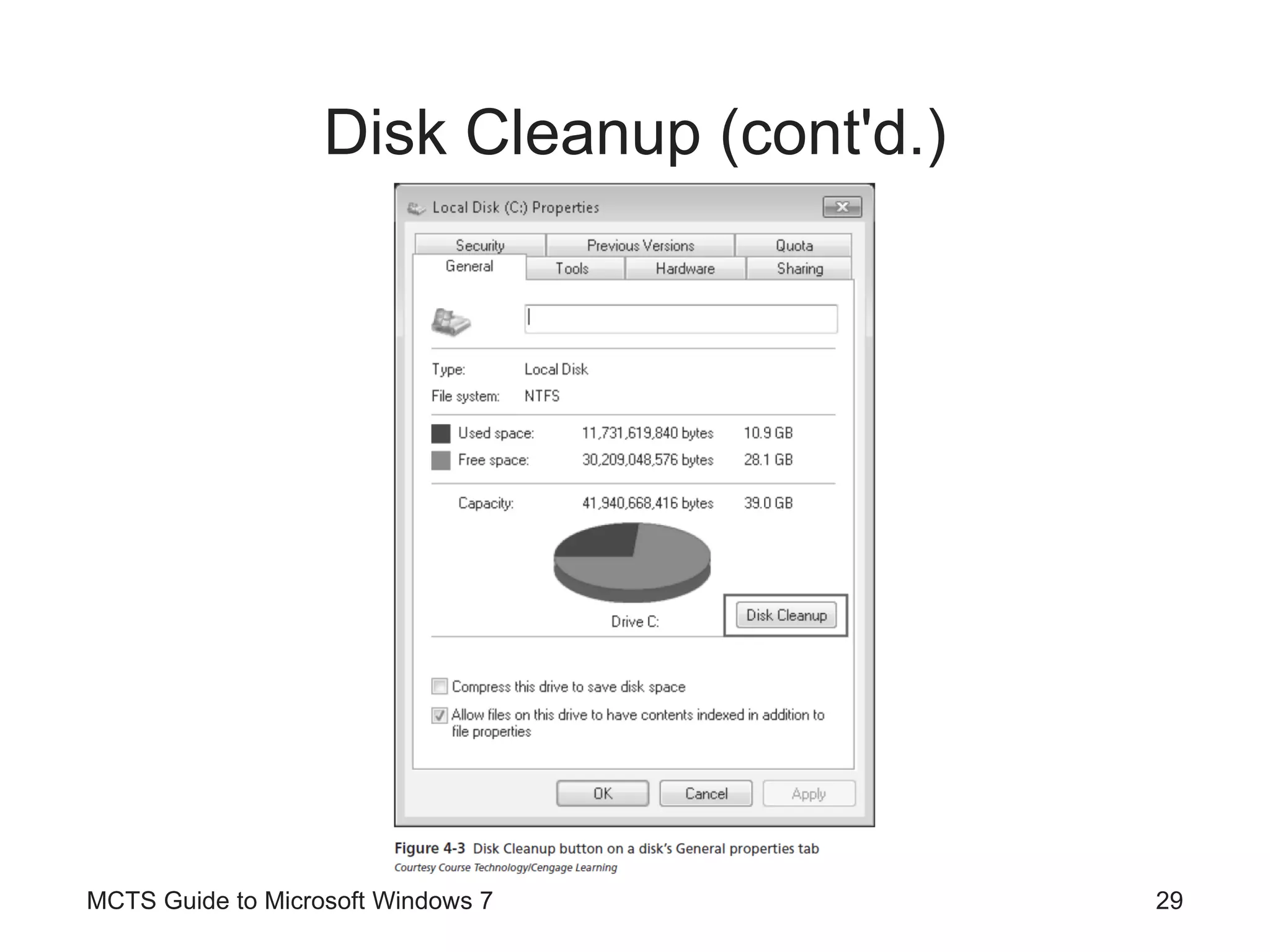Disk Cleanup (cont'd.) MCTS Guide to Microsoft Windows 7 