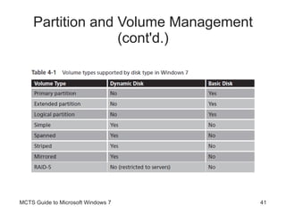 Partition and Volume Management (cont'd.) MCTS Guide to Microsoft Windows 7 