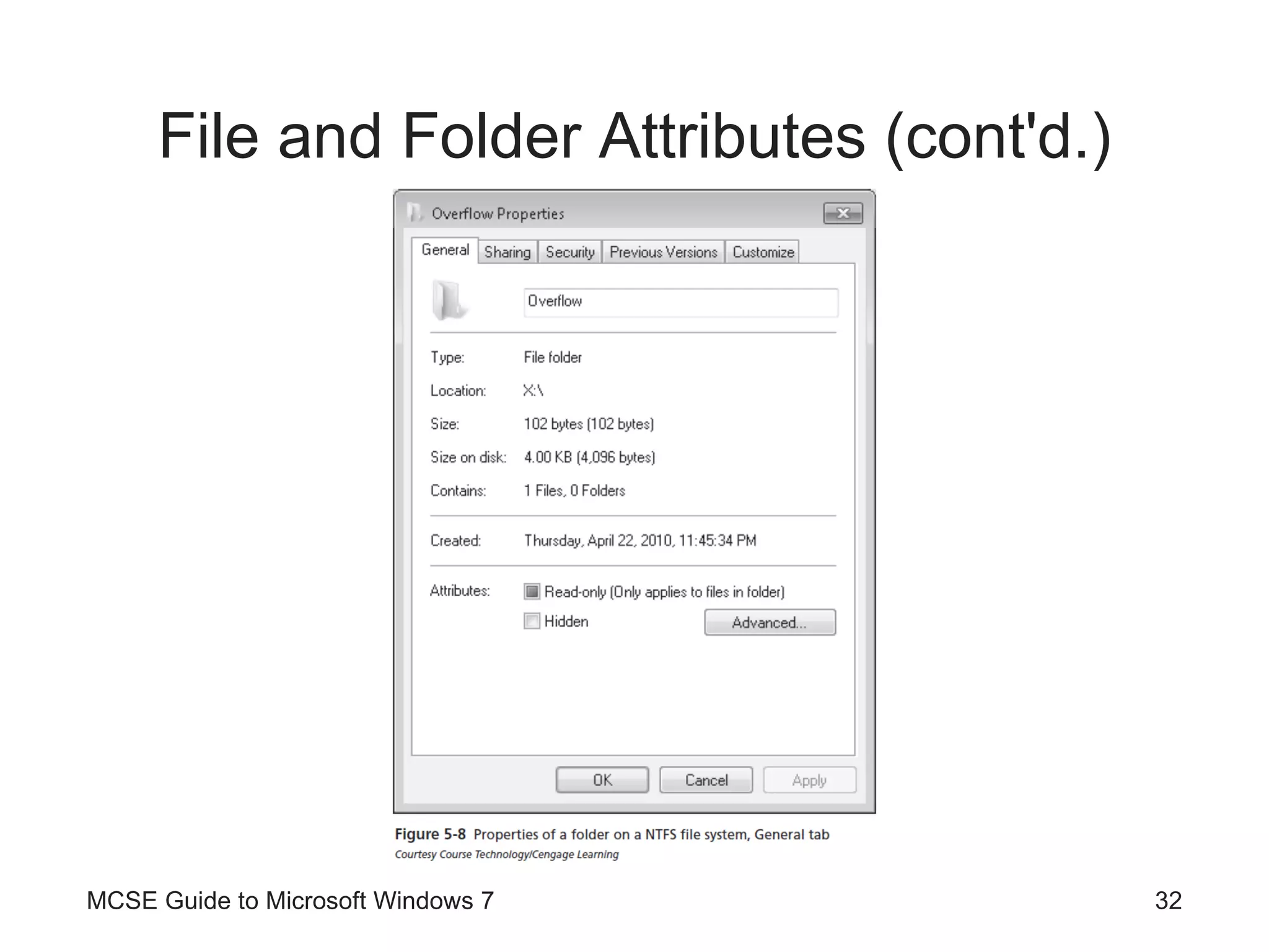 File and Folder Attributes (cont'd.) MCSE Guide to Microsoft Windows 7 