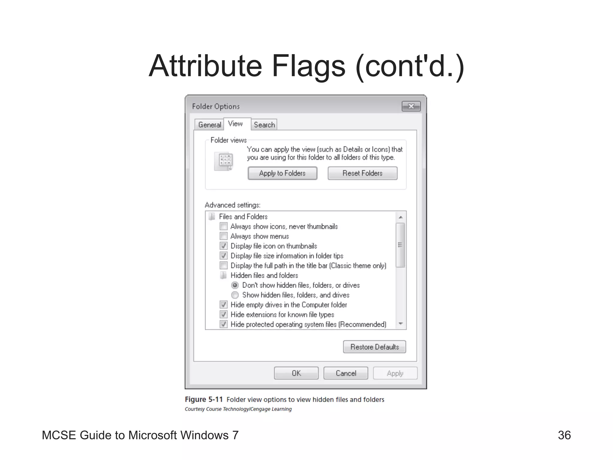 Attribute Flags (cont'd.) MCSE Guide to Microsoft Windows 7 