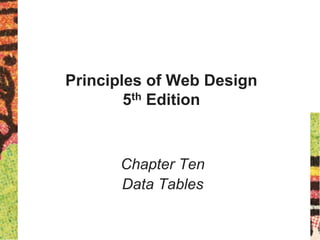 Principles of Web Design
5th Edition
Chapter Ten
Data Tables
 