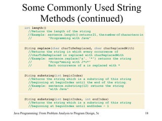 Some Commonly Used String Methods (continued) Java Programming: From Problem Analysis to Program Design, 5e 
