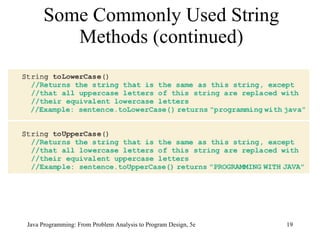 Some Commonly Used String Methods (continued) Java Programming: From Problem Analysis to Program Design, 5e 