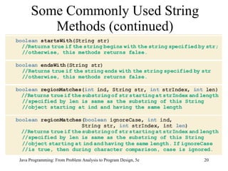 Some Commonly Used String Methods (continued) Java Programming: From Problem Analysis to Program Design, 5e 