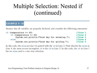 Multiple Selection: Nested if (continued) Java Programming: From Problem Analysis to Program Design, 5e 