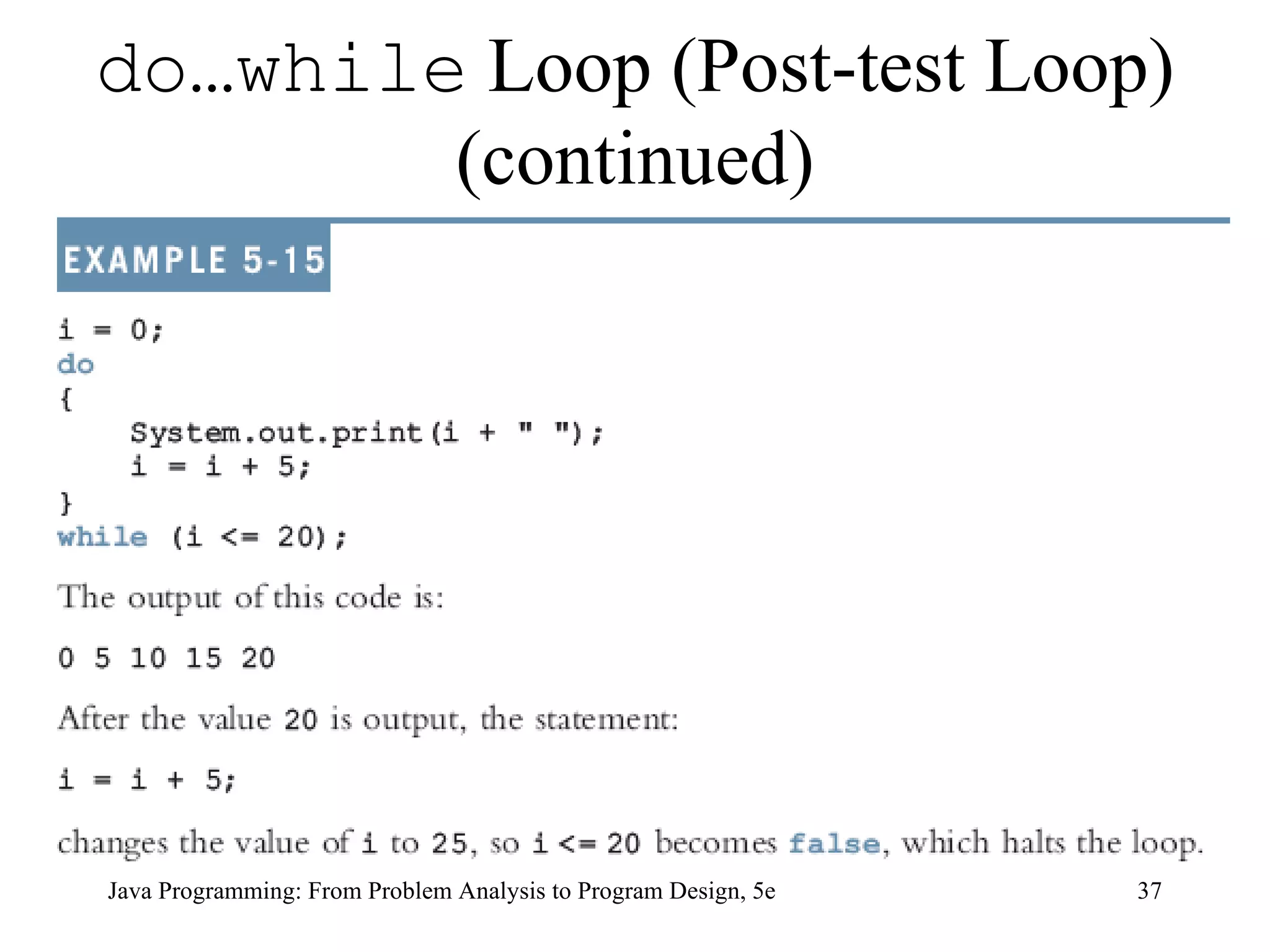 do…while  Loop (Post-test Loop) (continued) Java Programming: From Problem Analysis to Program Design, 5e 