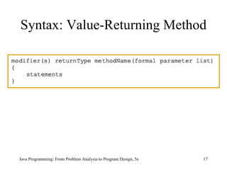 Syntax: Value-Returning Method Java Programming: From Problem Analysis to Program Design, 5e 