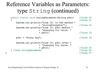 Reference Variables as Parameters: type  String  (continued) Java Programming: From Problem Analysis to Program Design, 5e 