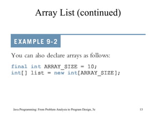 Array List (continued) Java Programming: From Problem Analysis to Program Design, 5e 