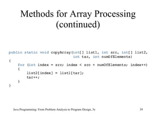 Methods for Array Processing (continued) Java Programming: From Problem Analysis to Program Design, 5e 