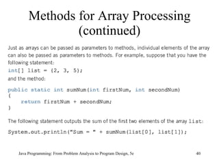 Methods for Array Processing (continued) Java Programming: From Problem Analysis to Program Design, 5e 