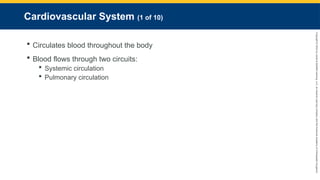 Copyright
©
2023
by
Jones
&
Bartlett
Learning,
LLC,
an
Ascend
Learning
Company
and
the
American
Academy
of
Orthopaedic
Surgeons.
Cardiovascular System (1 of 10)
 Circulates blood throughout the body
 Blood flows through two circuits:
 Systemic circulation
 Pulmonary circulation
 