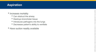 Copyright
©
2023
by
Jones
&
Bartlett
Learning,
LLC,
an
Ascend
Learning
Company
and
the
American
Academy
of
Orthopaedic
Surgeons.
Aspiration
 Increases mortality
 Can obstruct the airway
 Destroys bronchiolar tissue
 Introduces pathogens into the lungs
 Decreases patient’s ability to ventilate
 Have suction readily available
 