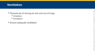 Copyright
©
2023
by
Jones
&
Bartlett
Learning,
LLC,
an
Ascend
Learning
Company
and
the
American
Academy
of
Orthopaedic
Surgeons.
Ventilation
 Physical act of moving air into and out of lungs
 Inhalation
 Exhalation
 Ensure adequate ventilation
 