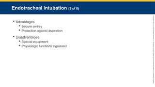 Copyright
©
2023
by
Jones
&
Bartlett
Learning,
LLC,
an
Ascend
Learning
Company
and
the
American
Academy
of
Orthopaedic
Surgeons.
Endotracheal Intubation (2 of 8)
 Advantages
 Secure airway
 Protection against aspiration
 Disadvantages
 Special equipment
 Physiologic functions bypassed
 