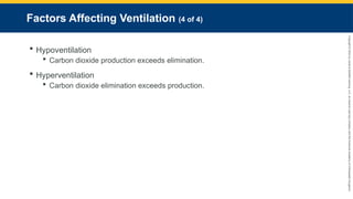 Copyright
©
2023
by
Jones
&
Bartlett
Learning,
LLC,
an
Ascend
Learning
Company
and
the
American
Academy
of
Orthopaedic
Surgeons.
Factors Affecting Ventilation (4 of 4)
 Hypoventilation
 Carbon dioxide production exceeds elimination.
 Hyperventilation
 Carbon dioxide elimination exceeds production.
 