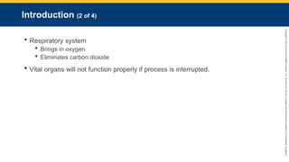 Copyright
©
2023
by
Jones
&
Bartlett
Learning,
LLC,
an
Ascend
Learning
Company
and
the
American
Academy
of
Orthopaedic
Surgeons.
Introduction (2 of 4)
 Respiratory system
 Brings in oxygen
 Eliminates carbon dioxide
 Vital organs will not function properly if process is interrupted.
 
