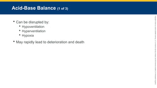 Copyright
©
2023
by
Jones
&
Bartlett
Learning,
LLC,
an
Ascend
Learning
Company
and
the
American
Academy
of
Orthopaedic
Surgeons.
Acid-Base Balance (1 of 3)
 Can be disrupted by:
 Hypoventilation
 Hyperventilation
 Hypoxia
 May rapidly lead to deterioration and death
 