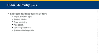 Copyright
©
2023
by
Jones
&
Bartlett
Learning,
LLC,
an
Ascend
Learning
Company
and
the
American
Academy
of
Orthopaedic
Surgeons.
Pulse Oximetry (3 of 4)
 Erroneous readings may result from:
 Bright ambient light
 Patient motion
 Poor perfusion
 Nail polish
 Venous pulsations
 Abnormal hemoglobin
 