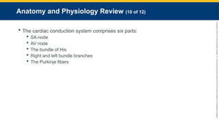 Copyright
©
2023
by
Jones
&
Bartlett
Learning,
LLC,
an
Ascend
Learning
Company
and
the
American
Academy
of
Orthopaedic
Surgeons.
Anatomy and Physiology Review (10 of 12)
 The cardiac conduction system comprises six parts:
 SA node
 AV node
 The bundle of His
 Right and left bundle branches
 The Purkinje fibers
 