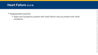 Copyright
©
2023
by
Jones
&
Bartlett
Learning,
LLC,
an
Ascend
Learning
Company
and
the
American
Academy
of
Orthopaedic
Surgeons.
Heart Failure (2 of 8)
 Assessment (cont’d)
 Signs and symptoms present with heart failure may be present with other
conditions.
 