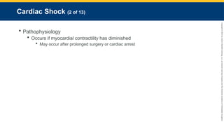 Copyright
©
2023
by
Jones
&
Bartlett
Learning,
LLC,
an
Ascend
Learning
Company
and
the
American
Academy
of
Orthopaedic
Surgeons.
Cardiac Shock (2 of 13)
 Pathophysiology
 Occurs if myocardial contractility has diminished
 May occur after prolonged surgery or cardiac arrest
 
